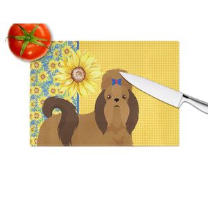 Tournesols d'été Rouge Shih Tzu Planche à découper décorative en verre trempé Planche de service de cuisine grande taille Plats et assiettes - Product Image 4