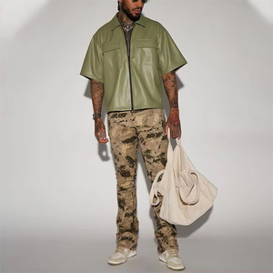 Camisa Oversize Verde de Cuero PU Tejido Bordado Transpirable de Alta Calidad 300 Gsm, Color Personalizado, Impresión Personalizada, Servicio OEM 2026 - Product Image 4