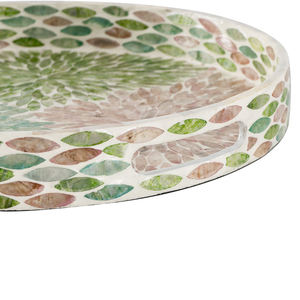 Handmade Mother of pearl tray Beautiful multi color leaf shell <b>mosaic</b> round tray for coffee <b>table</b> storage display - Product Image 4