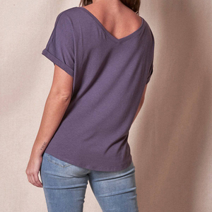 Women's V-Neck Batwing Sleeve Regular Fit 100% Polyester Casual Knitted Eco-Friendly Applique Summer T-Shirt Solid Color Red - Product Image 5