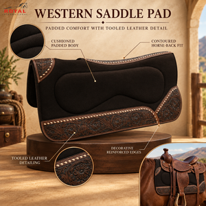 Tapis de selle Western avec rembourrage confortable et garniture florale en cuir repoussé pour l'équitation, le ranch, le cowboy et l'équipement équestre - Product Image 5