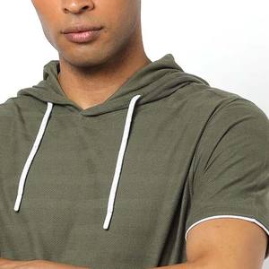 Camisetas con Capucha Personalizadas para Hombre, Diseño OEM, Color Sólido, 100% Algodón, Bordadas, Manga Corta, Cuello con Capucha, en Oferta - Product Image 2