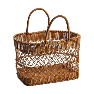 ตะกร้าปิกนิกหวายเทียม, ตะกร้าเก็บของสำหรับตั้งแคมป์พร้อมหูหิ้ว, กระเป๋าใส่ของสำหรับตลาดกลางแจ้งแบบทนทานและล้างทำความสะอาดได้สำหรับใส่อาหารและผลไม้ - Product Image 1