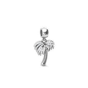 Breloque Palmier en Argent 925 Plaqué Rhodium avec Sertissage Pavé de Cristaux, Design Végétal Adorable pour Usage Quotidien, Bijou Unisexe - Product Image 1