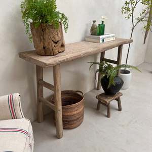 Mesa Consola Grande de Madera Antigua, Mesa de Entrada Rústica de Madera Reciclada con Detalle de Rama Natural, Muebles de Estilo Rústico - Product Image 5