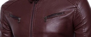 <b>Men's</b> Slim Fit Leather <b>Jacket</b> Moto <b>Biker</b> Style Stand Collar Zipper Closure Autumn Wear - Product Image 2