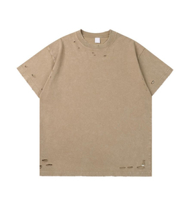 T-shirt décontracté personnalisé pour homme, effet vieilli, haute qualité, délavé à l'acide, vintage, respirant, 100% coton, tissu toile, prix abordable - Product Image 1