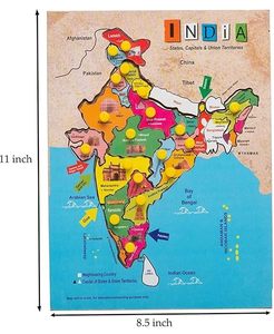 Puzzle en bois de la carte de l'Inde, jeux éducatifs pour enfants et adultes, 3 ans et plus, pour l'apprentissage des états et des territoires, puzzle stimulant pour le cerveau - Product Image 3