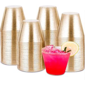 Set Premium di 100 Bicchieri in Plastica Dura Dorata da 9 oz, Grado Alimentare, Monouso per Cocktail e Feste - Product Image 1