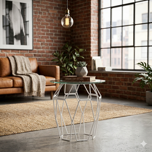 Stylish <b>round</b> <b>side</b> <b>table</b> combining a natural wood top with an industrial metal base for residential interiors. - Product Image 1