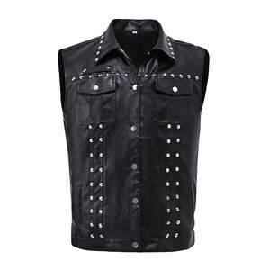 Nuevo Chaleco de Cuero PU para Hombre, Estilo Hip Hop, Negro, con Remaches Metálicos, Personalizado, al por Mayor, Chaqueta sin Mangas de Cuero Sintético - Product Image 1