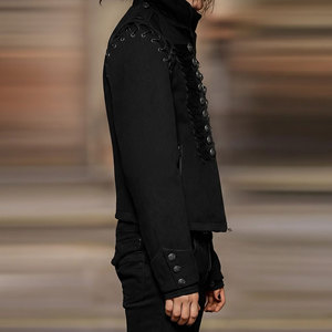 Chaqueta Bomber Negra de Hombre ZULARI IMPEX, Cuello Alto, Color Sólido, Estilo Gótico, Cierre de Botones, Corte Ajustado, para Invierno - Product Image 5