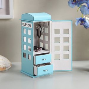 Boîte à bijoux en cuir bleu pastel de style téléphone britannique, 11,5 pouces de haut - Product Image 4
