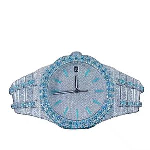 Luxury Men Iced Out <b>Diamond</b> <b>Watch</b> Blue Gemstone Bezel Full Crystal Paved Steel Bracelet Hip Hop Fashion Quartz Wristwatch - Product Image 5