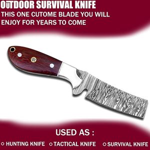 Cuchillo de vaquero de acero de Damasco de 8 pulgadas de grado industrial OEM económico con funda de cuero, cuchillo de corte de toro de Damasco hecho a mano con espiga completa - Product Image 6