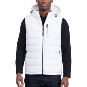 Chaleco Acolchado con Capucha para Hombre, Color Blanco, Cierre de Cremallera, Resistente al Viento, Ropa Exterior Informal de Invierno, Diseño Sólido - Product Image 1