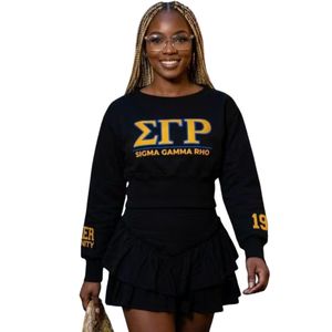 เสื้อยืดสีดำแบบกำหนดเอง SGRho ประดับกลิตเตอร์ ลายกรีก สำหรับผู้หญิง แขนสั้น คอกลม สไตล์ลำลอง แฟชั่นสำหรับชมรมนักศึกษา - Product Image 1