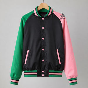 HMR Custom Made Alpha Kapa Greek Sororiy 100% Polyester Satin Varsity Jacket Breathable <b>Stand</b> Embroidery Wholesale for Men Women - Product Image 1