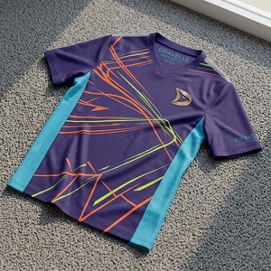 เสื้อพิคเคิลบอลแบบขายส่ง ดีไซน์สวยงาม สีม่วงมิดไนท์ ซีแยน ตาข่ายเนออน ลายพิมพ์แบบซับลิเมชั่น สำหรับอุตสาหกรรม Dravelle รับผลิตตามสั่งแบบ OEM - Product Image 1