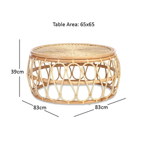 Elegant High Quality Handcrafted Natural Rattan Round Coffee <b>Table</b> Openwork Bentwood Frame Accent Side <b>Table</b> For Living Room - Product Image 2