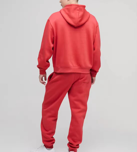 Conjunto de Sudadera con Capucha y Pantalones Deportivos de Felpa 100% Algodón, Color Rojo Sólido, Hombros Caídos, Corte Regular, Ropa Deportiva de Invierno, Estilo Urbano, Precio de Fábrica - Product Image 6