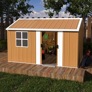 Capanno in Metallo Resistente 12x8 FT per Esterni, Impermeabile, con Finestre, Porta Lucchettabile e Ventilazione - Product Image 1