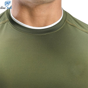 T-shirt de compression vert olive pour homme, manches courtes, séchage rapide, vêtements de sport, col rond, tricot uni, haut de sport - Product Image 4