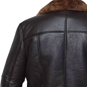 Chaqueta de Cuero Genuino para Hombre con Forro de Piel, Cierre de Cremallera, Resistente al Viento, Estilo Motero, Abrigo de Invierno Grueso de Corte Regular - Product Image 5