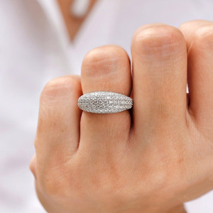 Round Brilliant Cut Pave Set Iced Out Moissanite Diamond Dome Signet Ring Multi <b>Row</b> Style Hip Hop Ring Sterling Silver Jewelry - Product Image 3