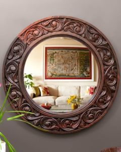 Round Wooden <b>Frame</b> Wall Mirror Minimalist Nordic Style Decorative Mirror for Bathroom Bedroom Living Room Home - Product Image 1