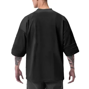 Custom Design <b>Half</b> <b>Sleeve</b> <b>T</b> <b>Shirt</b> Mens Street Hip Hop Loose Dropped Shoulders Gym Clothing Mesh Fitness Bodybuilding <b>T</b>-<b>shirt</b> - Product Image 2