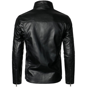 Mens Motorcycle Leather Jacket <b>Slim</b> Fit Short <b>Coat</b> Lapel PU Jackets Autumn Zipper <b>Stand</b> Windproof <b>Coat</b> Mens Clothing - Product Image 2