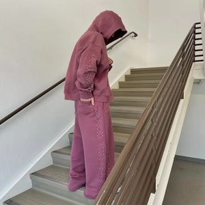 กางเกงวอร์มผู้ชายสไตล์วินเทจ ล้างสีแบบแอซิดวอช ผ้าฟลีซทรงโอเวอร์ไซส์ สตรีทแวร์ ผ้าคอตตอนหนานุ่ม เอวกลางลำลอง ประดับด้วยคริสตัล - Product Image 4