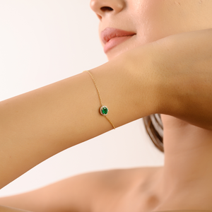 14K <b>Solid</b> <b>Gold</b> Vintage Round Emerald Bracelet with IGI Certified Halo Diamonds - Product Image 3