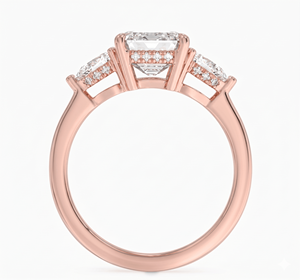 Bague de fiançailles en diamant taille émeraude Empress avec bande latérale en diamant de forme poire pour femme, diamants de laboratoire - Product Image 4