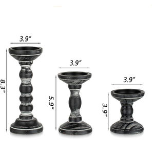 <b>Candlestick</b> Holder Set of 3 Vintage Style <b>Black</b> Metal Cylindrical for Home Decoration - Product Image 2