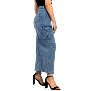 2025 Customized Multiple Pockets Jean Cargo Skirt For Women With Slit New Fashion High Quality Long Denim Skirt Oem Service - Product Image 3