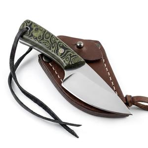 Cuchillo utilitario compacto personalizado Iron Crown Forge para exteriores, hoja de acero inoxidable, mango de micarta verde, funda de cuero (OEM) 14cm - Product Image 1