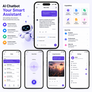 แอปพลิเคชันมือถือ AI Chatbot พร้อมการสนทนาอัจฉริยะ บริการช่วยเหลือแบบเรียลไทม์ และคุณสมบัติการโต้ตอบแบบปรับแต่งได้สำหรับผู้ใช้ - Product Image 1
