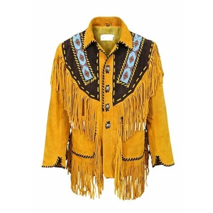 Abrigo de Cuero de Gamuza para Hombre con Flecos y Detalles Trenzados, Estilo Vaquero del Oeste - Product Image 1