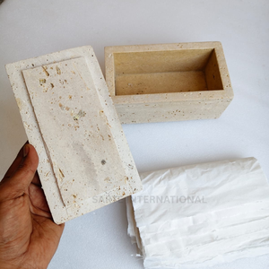 Travertine Tissue <b>Box</b> Cover Modern Marble Holder Handmade Bathroom <b>Vanity</b> Organizer Tabletop Decor Accessory - Product Image 1