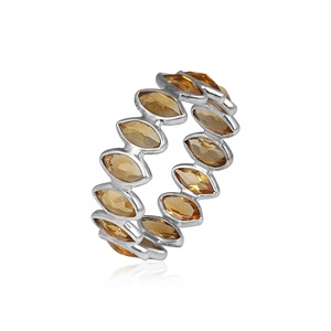 Anillo de Eternidad de Plata de Ley 925 con Gema de Citrino Corte Marquesa, Joyería Fina Minimalista Apilable para Mujer, Venta al por Mayor - Product Image 3