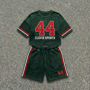 CLOVIX SPORTS Men's Summer Casual Two-Piece Cotton T-<b>Shirt</b> Shorts Set Custom Front Logo Silk Screen Printing Pattern ODM - Product Image 3