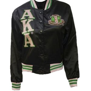 Women Black Satin Jacket Embroidered Varsity Style Casual Outerwear <b>Button</b> Front Fashion Jacket Lightweight Stylish Apparel - Product Image 1