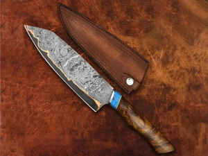 Couteau de chef en acier damas cuivré avec logo personnalisé, forgé à la main, manche ergonomique en bois, ambidextre, couverts de cuisine professionnels OEM ODM - Product Image 1