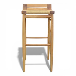 Taburete de Bar Escandinavo de Madera de Teca Maciza con Asiento de Cuerda Tejida Natural, Silla de Barra de Respaldo Bajo para Muebles de Hotel, Cafetería y Restaurante - Product Image 2