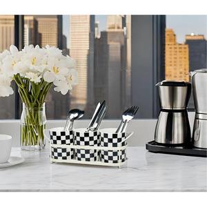 Porte-couverts à motif à carreaux noir et blanc, idéal pour une utilisation élégante en cuisine, organisateur de table à manger et idée cadeau en provenance d'Inde - Product Image 4