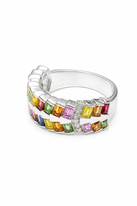 Bague multi-saphirs et diamants en argent sterling 925 KLSR12122 - Product Image 4