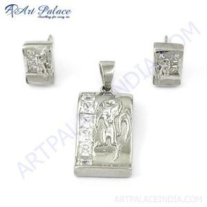Conjunto de colgante de piedras preciosas CZ blancas naturales Conjuntos de joyería de moda de forma cuadrada - Product Image 3