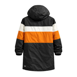 Stylish Color Block Swim <b>Parka</b> <b>Jacket</b>, Long Length <b>Waterproof</b> Coat with Zipper Pockets and Warm Inner Fleece Lining - Product Image 4